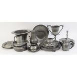 A selection of pewter ware, to include a Liberty & Co Tudric pewter three-piece tea service, each
