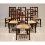 * A harlequin set of eight ash, elm and alder Lancashire spindle back chairs, 19th century, each
