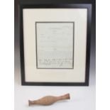 * An Ancient Greek pottery flask, 18cm long, with framed enquiry from Liverpool Museum (2)