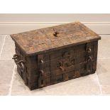 A 17th century iron strapwork safe box (Corsair), probably German, Nuremberg, of strap and rivet