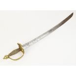 A German sword, 18th century, the 58.5cm single edged curved fullered steel blade with bayonet