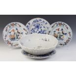 An assorted collection of delft 18th century and later, to include; a fluted bowl, decorated in