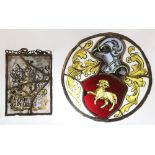 A selection of continental heraldic stained and painted glass panels, to include a rectangular