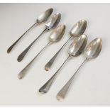 A selection of 18th century and later silver tablespoons, to include a George II example, Isaac