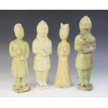 Four Chine Mingqi burial figures, possibly Sui Dynasty and later, to include a straw-glazed soldier,