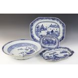 A selection of 18th century Chinese porcelain, to include a large Qianlong basin, decorated with two