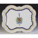 A Meissen porcelain tray and cup, outside decorated, 19th century, the ogee shaped tray finely