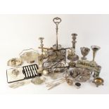 A large selection of silver coloured and silver plated wares, to include; a silver plated three