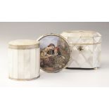 A 19th century mother of pearl and ivory tea caddy, the rectangular caddy with canted corners raised