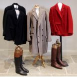 A selection of vintage hunting clothing, to include two pairs of riding boots,
