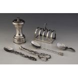 A selection of silver tableware, to include; a George V silver four-division toast rack, Reid &