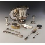 A selection of silver and silver plated tableware and accessories, to include; a part silver mounted