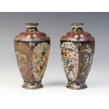 A pair of Chinese cloisonné vase, 19th century, each of square form baluster form and decorated with