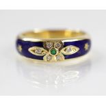 A Victor Mayer for Faberge limited edition emerald, diamond and enamel 18ct gold ring, the central