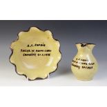 MONTE CARLO RALLY INTEREST: A documentary slipware bowl and ewer, each with tube-lined inscription