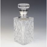 A silver mounted cut glass decanter, J B Chatterley & Sons Ltd, Birmingham 1974, of rectangular form