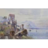 Edwin St. John (British, 1878-1961), Landscape with lakeside castle, Watercolour on paper, Signed