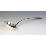 A George III silver fiddle pattern ladle, Richard Poulden, London 1819, 33.5cm long, weight 6.07ozt