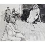 Wendy De Rusett (British, 1945-2012), 'The Life Drawing Class', Pen and ink wash, Signed and