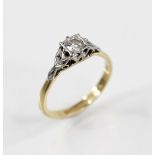 A diamond solitaire ring, the central round brilliant cut diamond weight approximately 0.15