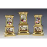 A garniture of three Minton spill vases, 19th century, each piece of stepped rectangular form, the