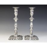 A pair of George V silver mounted candlesticks, Ellis Jacob Greenberg, London 1926, each on shaped