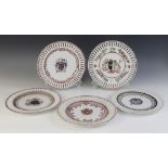 Five Chinese export armorial porcelain plates, 20th century, each of circular form with pierced