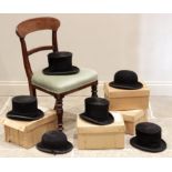 Six assorted silk and moleskin top hats, each within boxes and predominantly by Locke & Co. (6)