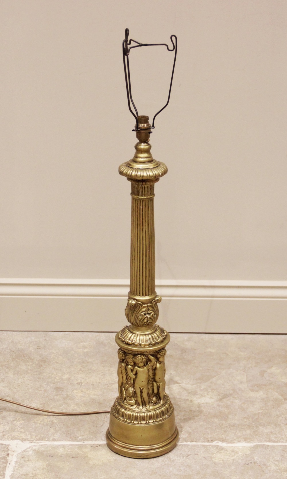 A gilt composite column table lamp, 20th century, the reeded and tapering column extending to a