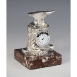 A late Victorian novelty silver mounted timepiece, Douglas Clock Co, Birmingham 1898, modelled as an