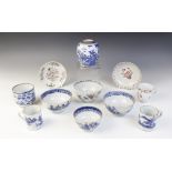 A collection of 18th century Chinese porcelain tea wares, to include two blue and white coffee cans,