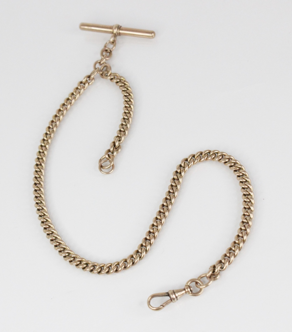 A Victorian gold coloured watch chain, designed as a graduated curb link chain with lobster claw - Image 2 of 3