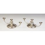 A pair of silver three branch miniature candelabras, Bishton's Ltd, Birmingham 1972, each on