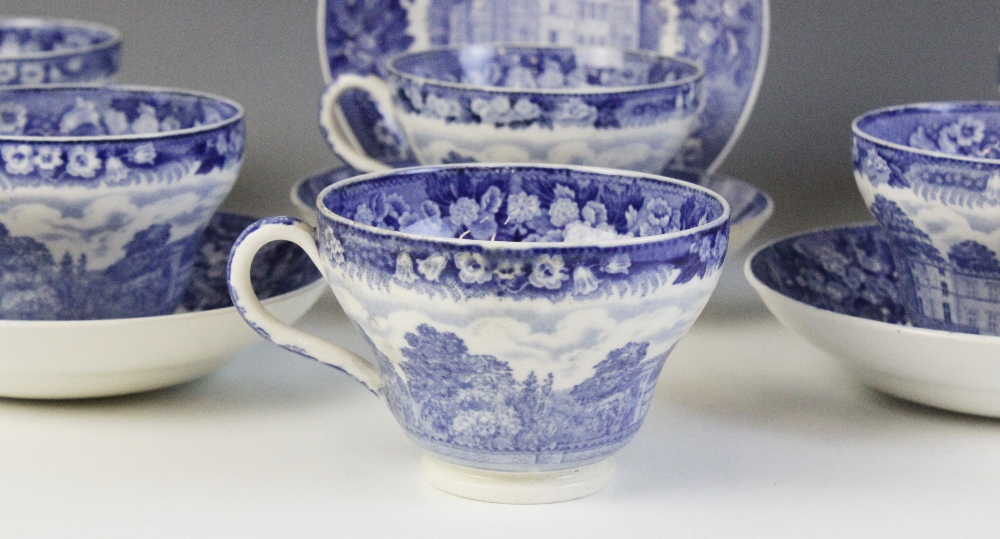 Six Wedgwood blue printed breakfast cups and saucers in the Bolesworth pattern, bearing date 1922, - Image 3 of 4