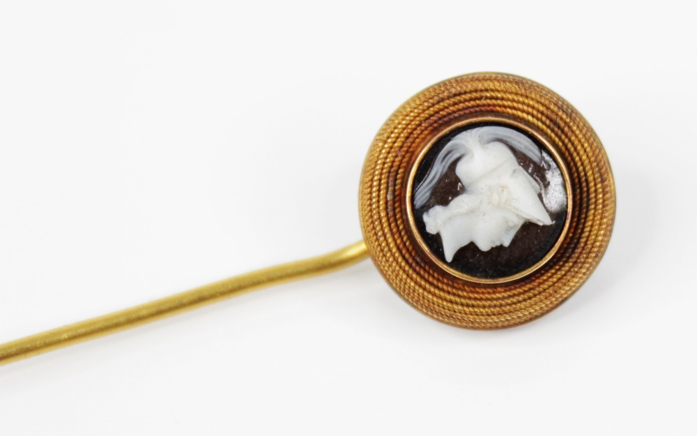 A selection of stick pins and accessories, to include a carved hardstone cameo stick pin, - Image 3 of 30