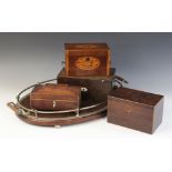 A George III century mahogany and satinwood inlaid box, of rectangular form with twin handles, the