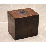 A George III oak box/cellarette, of rectangular form, the top applied with a quatrefoil iron