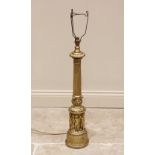 A gilt composite column table lamp, 20th century, the reeded and tapering column extending to a