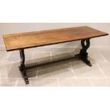 A 17th century style oak refectory table, early 20th century, the rectangular top raised upon two