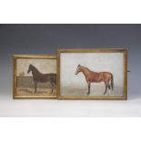English school (19th century), A naïve study of a bay mare in a stable, Oil on board, Unsigned, 14.