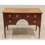 An Edwardian mahogany and rosewood cross banded Sheraton revival side table, the rectangular top