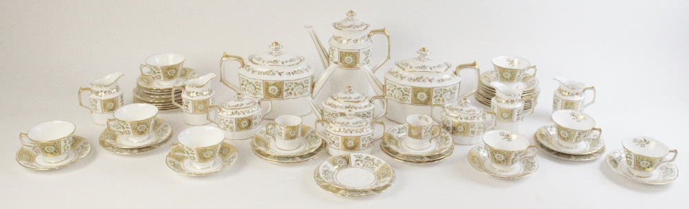An extensive collection of Royal Crown Derby "Green Derby Panel" pattern tea and coffee wares,