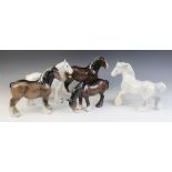 Six Beswick shire horse models, comprising: a Grey Cantering Shire, model No. 975 (discontinued