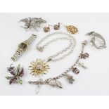 A selection of vintage costume jewellery, to include a ladies Gucci bi-coloured wristwatch, a
