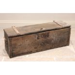 A 19th century pine chest, applied with substantial iron hinges and side handles, carved initials 'E