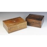 A William IV rosewood jewellery box of rectangular hinged form, opening to a removable tray, 25cm