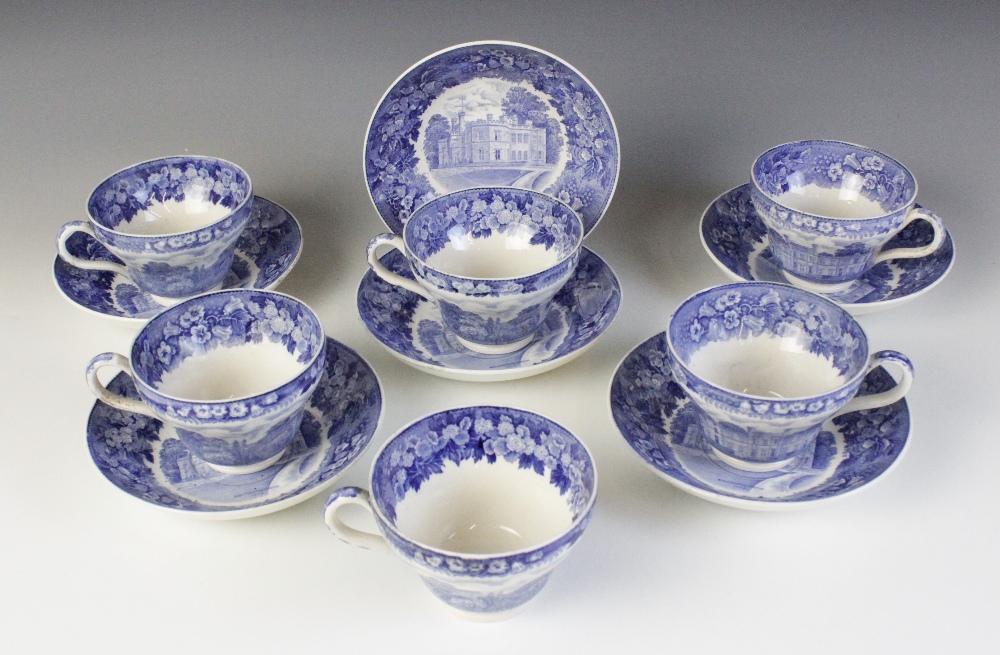 Six Wedgwood blue printed breakfast cups and saucers in the Bolesworth pattern, bearing date 1922, - Image 2 of 4