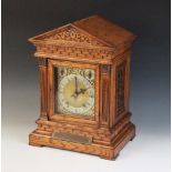 A late 19th century oak cased German bracket clock, by Winterhalder and Hofmeier, the