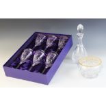 A boxed set of six Edinburgh Crystal wine glasses, each 21cm high, with a matching boxed Edinburgh