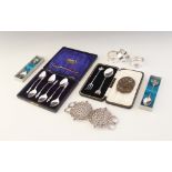 A selection of silver accessories and tableware, to include a Victorian silver nurse's belt